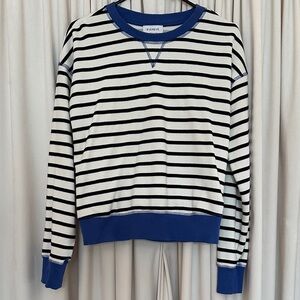 Evereve Navy and White Striped Crew Neck Sweater